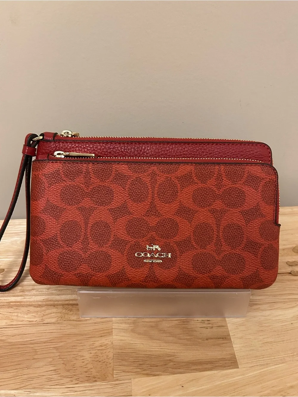 Coach Red Signature Double Zip Wristlet